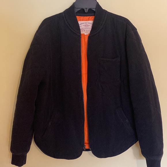 LAST MARKDOWN!! American Eagle Black Quilted Jacket with Orange Lining - Sz M - Picture 1 of 13